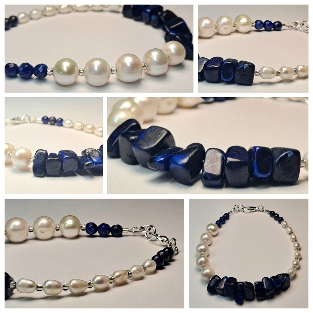 STRENGTH & COURAGE * LAPIS LAZULI * FRESHWATER PEARL * GEMSTONE BRACELET